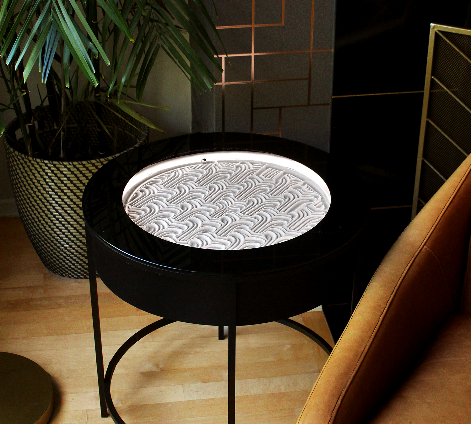 GEEKFIELD MIL KHAKI × SC SLIDE TOP TABLE Metal Kinetic Sand Side Table | Sisyphus Industries