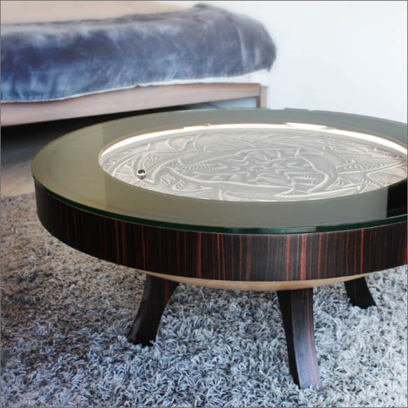 Luxury High End Sisyphus Hardwood Table with Glass Top