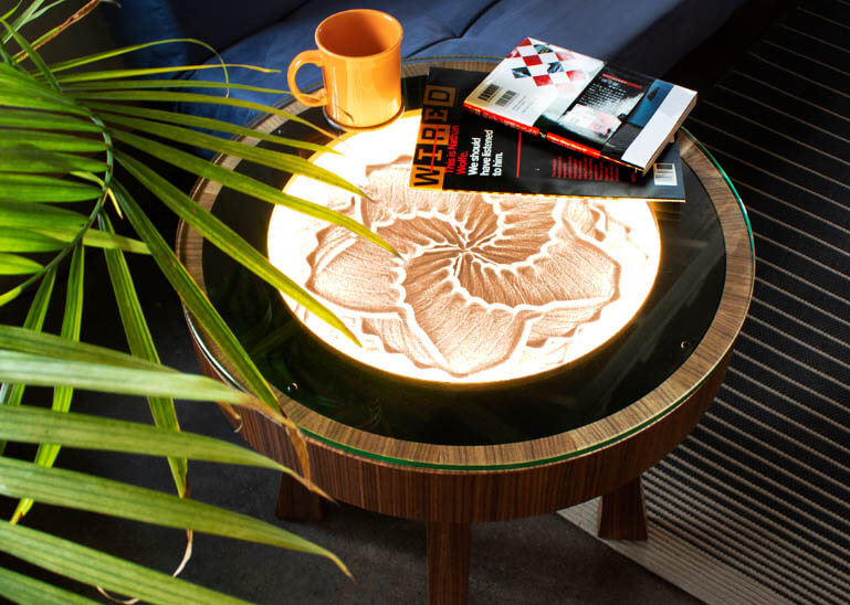 Luxury High End Sisyphus Hardwood Side Table with Glass Top